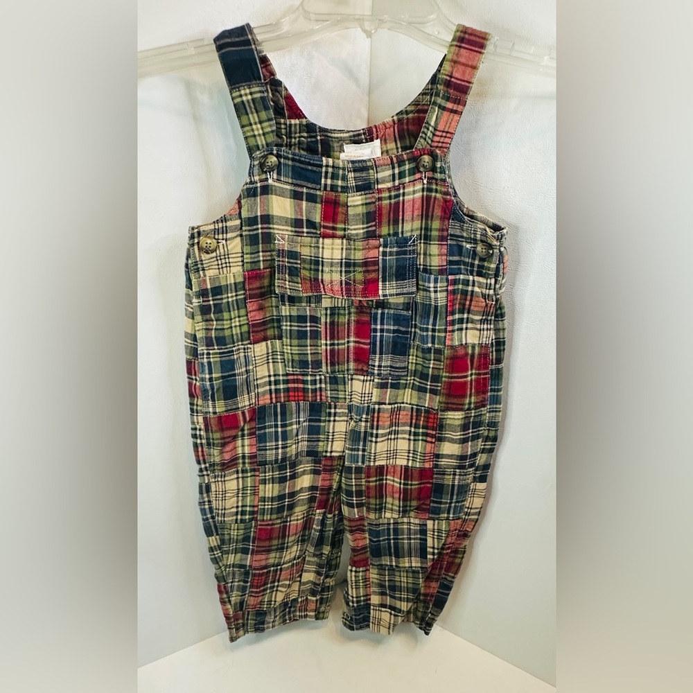 Vintage Baby Gap Madras Plaid Patchwork Snap Overalls Size 24 Months Unisex